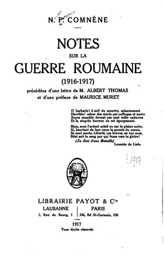 Notes sur la guerre roumaine (1916-1917)