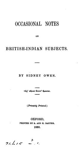 Occasional notes on British-Indian subjects.