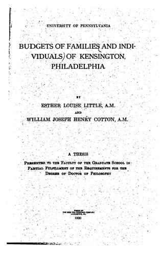 Budgets of families and individuals of Kensington, Philadelphia