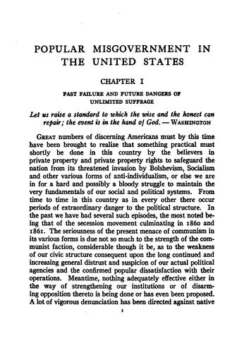 Popular misgovernment in the United States