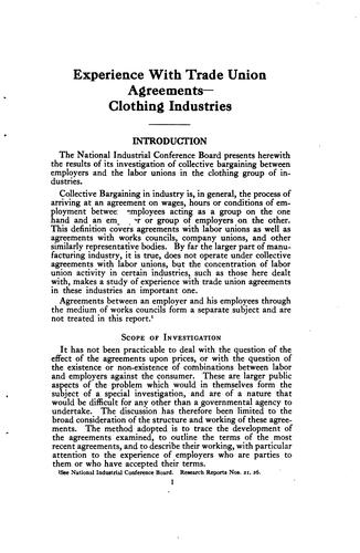 Experience with trade union agreements--clothing industries.
