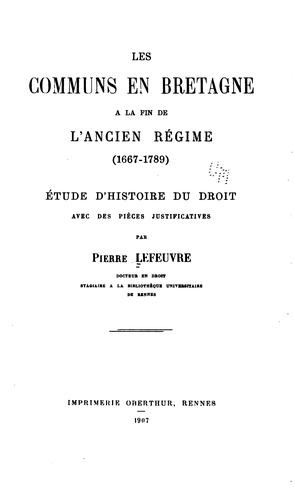 Les communs en Bretagne à la fin de l'ancien régime (1667-1789)