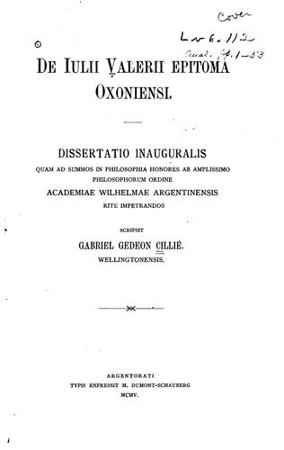 De Iulii Valerii Epitoma Oxoniensi ...