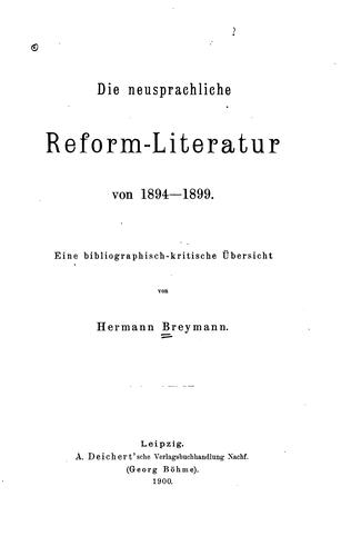 Die neusprachliche reform-literatur von 1876-