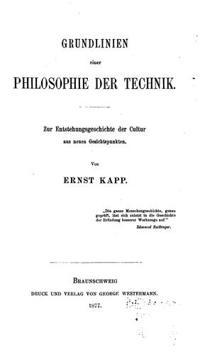 Grundlinien einer Philosophie der Tecknik.