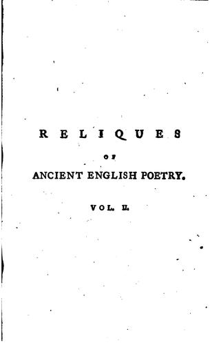 Reliques of ancient English poetry