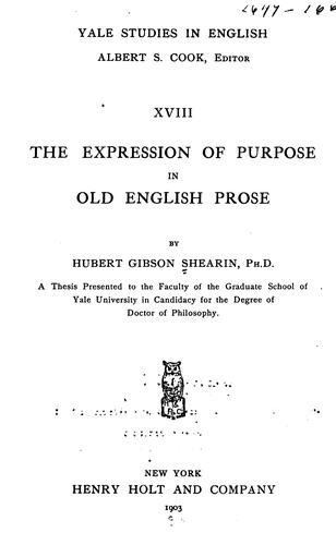The expression of purpose in Old English prose