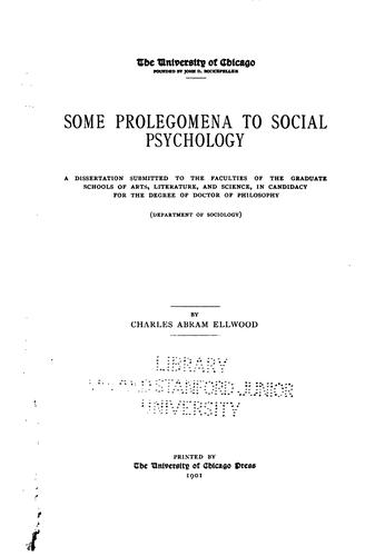 Some prolegomena to social psychology ...