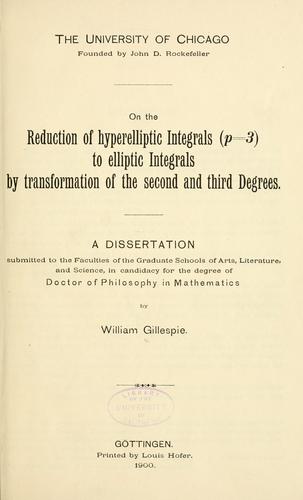 On the reduction of the hyperelliptic integrals (p=3) to elliptic integrals by transformation of the second and third degrees ...
