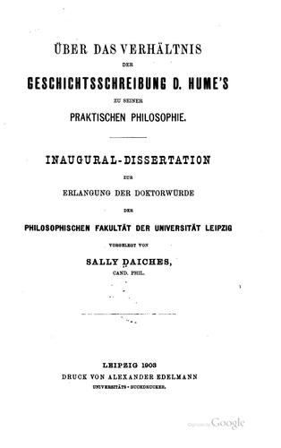 Über das verhältnis der Geschichtsschreibung D. Hume's zu seiner praktischen Philosophie ...