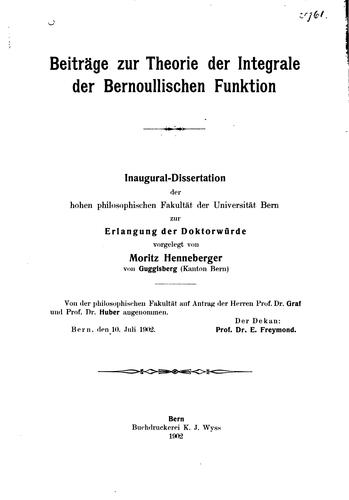 Beiträge zur Theorie der Integrale der Bernoullischen Funktion ...