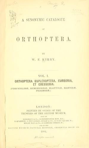 A synonymic catalogue of Orthoptera.
