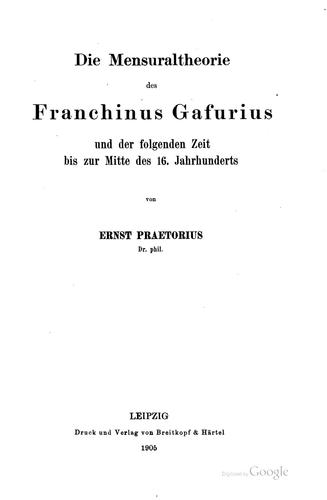 Die mensuraltheorie des Franchinus Gafurius
