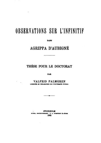 Observations sur l'infinitif dans Agrippa d'Aubigné.