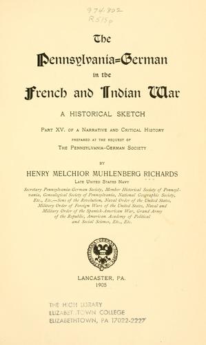 The Pennsylvania-German in the French and Indian war