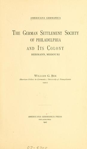The German settlement society of Philadelphia
