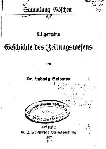 Allgemeine Geschichte des Zeitungswesens