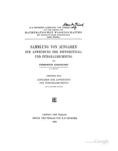 Sammlung von Aufgaben zur Anwendung der Differential-und Integralrechnung