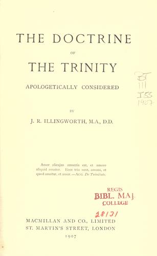 The doctrine of the Trinity, apologetically considered