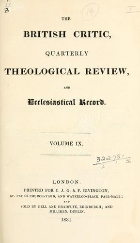The British critic, quarterly theological review and ecclesiastical record.