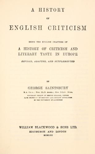 A history of English criticism