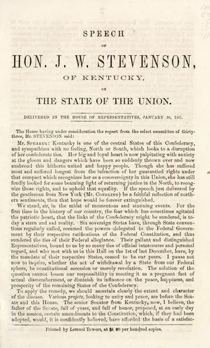 Speech of Hon. J. W. Stevenson, of Kentucky, on the state of the Union.