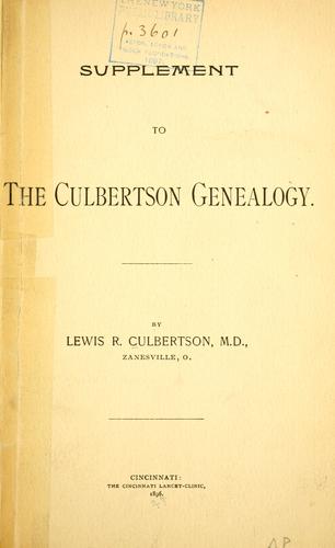 Supplement to the Culbertson genalogy
