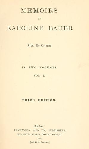 Memoirs of Karoline Bauer