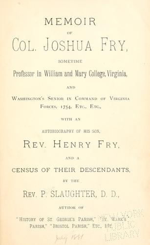 Memoir of Col. Joshua Fry