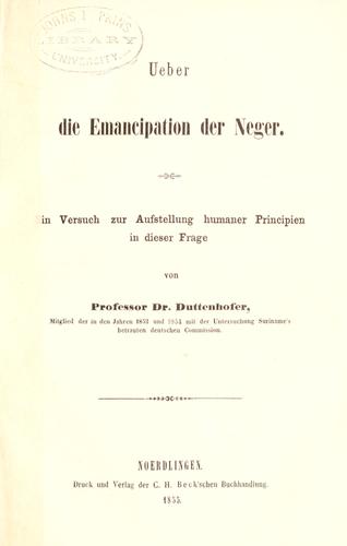 Ueber die Emancipation der Neger