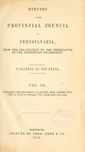 Minutes of the Provincial Council of Pennsylvania