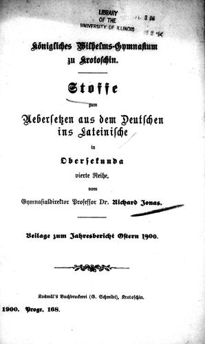 Stoffe zum Uebersetzen aus dem Deutschen ins Lateinische in Obersekunda