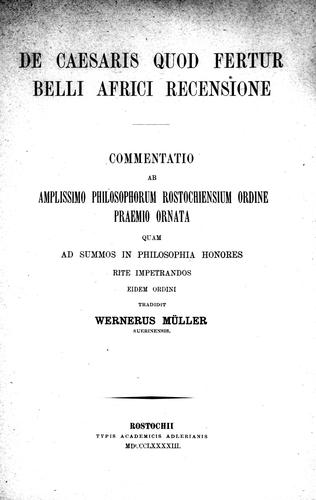 De Caesaris quod fertur Belli Africi recensione