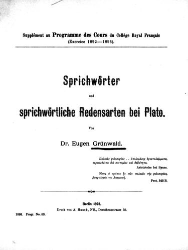 Sprichwörter und sprichwörtliche redensarten bei Plato