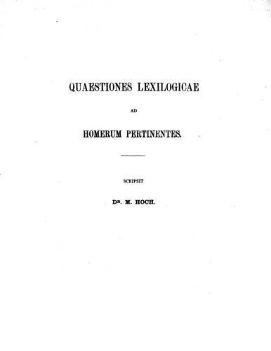 Quaestiones lexilogicae ad Homerum pertinentes
