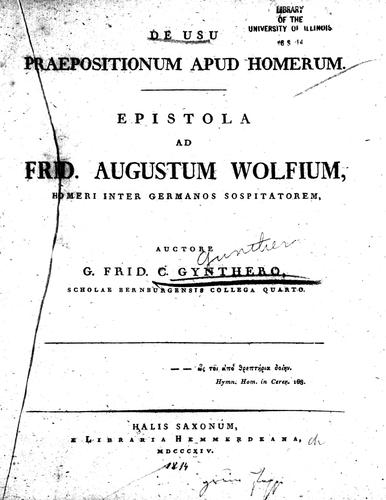 De usu praepositionum apud Homerum