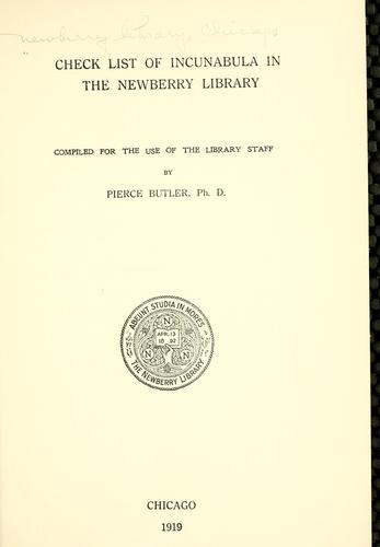 Check list of incunabula in the Newberry library