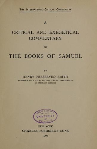 A critical and exegetical commentary on the books of Samuel
