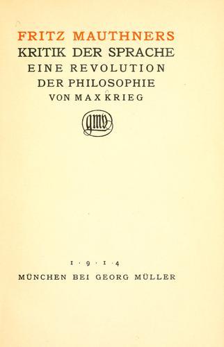 Fritz Mauthners Kritik der Sprache