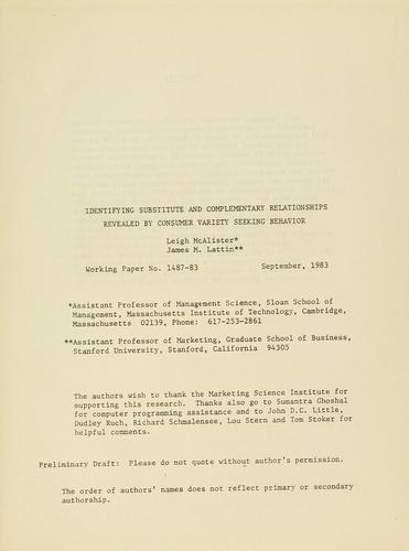 Identifying substitute and complementary relationships revealed by consumer variety seeking behavior