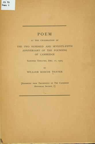 Poem at the celebration of the two hundred and seventy-fifth anniversary of the founding of Cambridge