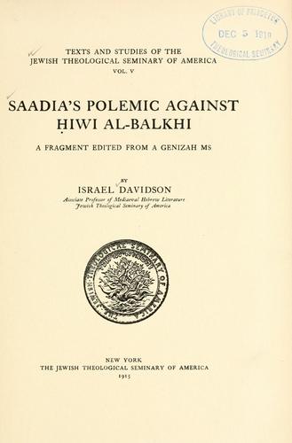 Saadia's polemic against Hiwi al Balkhi