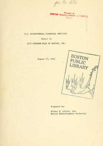 Us bicentennial financial analysis, report to 1975 freedom fair of Boston, inc.