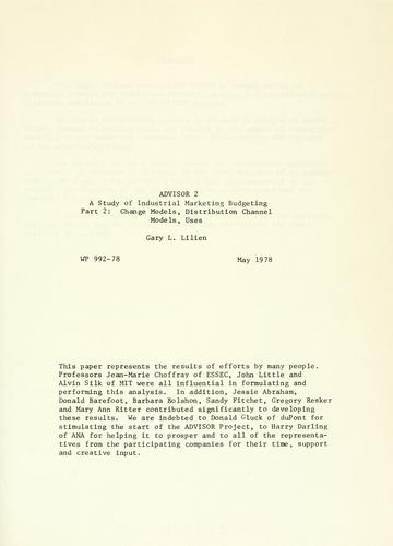 Advisor 2 - a study of industrial marketing budgeting