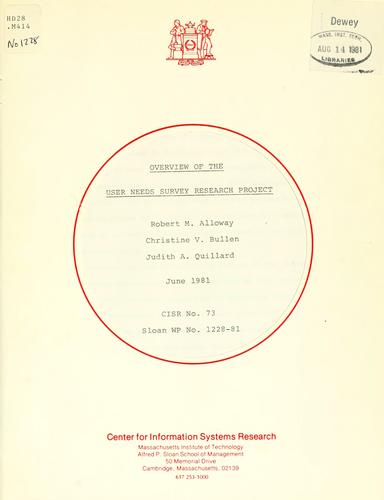 Overview of the user needs survey research project