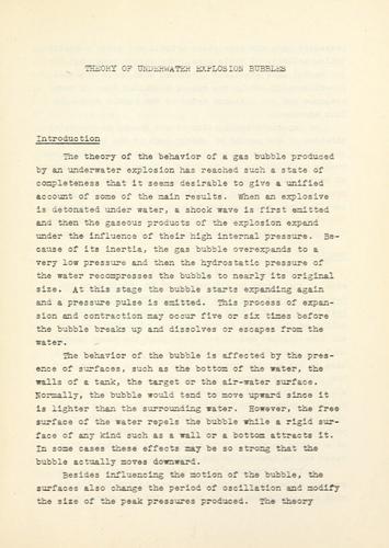 Theory of underwater explosion bubbles.