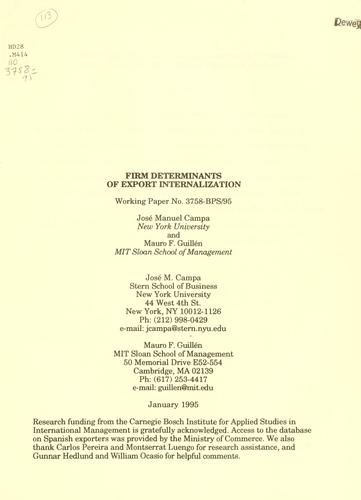 Firm determinants of export internalization