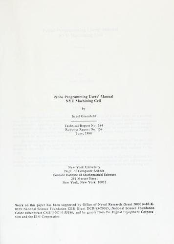 Probe programming users' manual NYU machining cell.