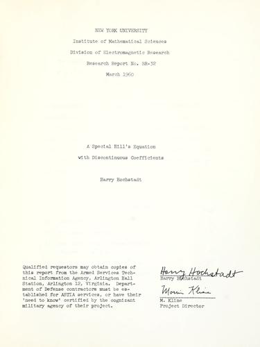 A special Hill's equation with discontinuous coefficients.