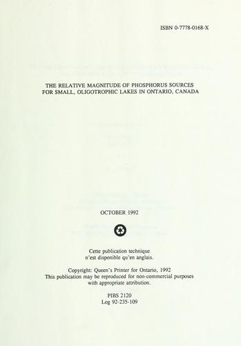 The relative magnitude of phosphorus sources for small, oligotrophic lakes in Ontario, Canada